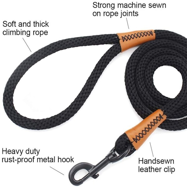 180 cm Hundesnor Stærk reb Hundesnor SORT black