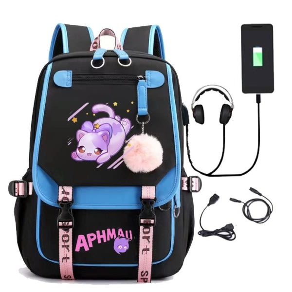 Aphmau reppu lapsille, reppuja, reppu USB-portilla, 1 kpl, sininen, 2 blå 2