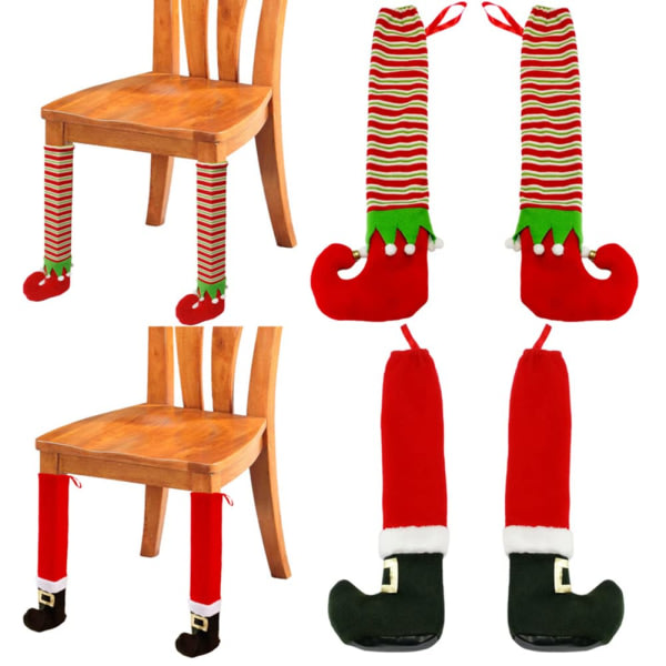Jultomten og tomten cover dekoration, skostøvel ben nyhet bord og stol benöverdrag pakke med 4