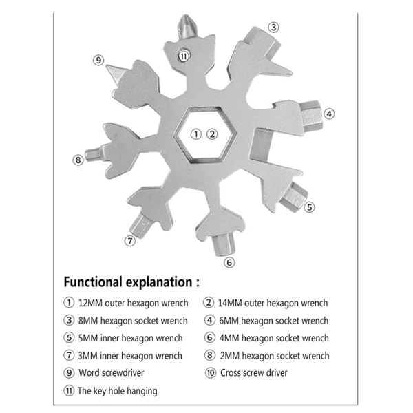 18 in 1 Mini Snowflake Multi Pocket sexkantnyckel utomhusvandring K Multicolor