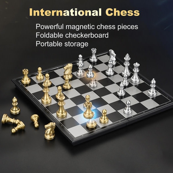 1 Set Medeltida schack Magnetbräda Intellektuell utveckling Gyllene Silver Färg Vikbart Internationellt schackbrädespel för familj null none