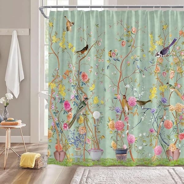 Vattentätt duschdraperi - 150x180 cm - Grönt tryckt polyester - Badrumstillbehör