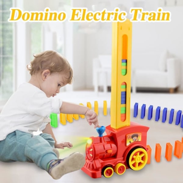 CDQ Domino Train Toy Set, 80st Dominoes Rally Electric Train med ljus och ljud