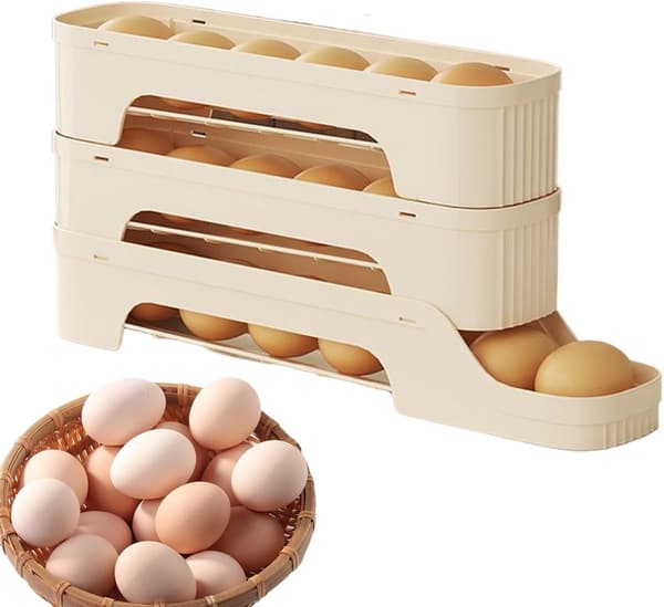 Æggedispenser til køleskab, automatisk rullende PP æggeholder, pladsbesparende organizer til hjemmekøkkener og restauranter, creme