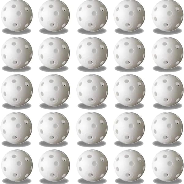 Träningsgolfbollar 25-pack Plast Luftflöde Ihåliga Bollar för Svingträning och Driving Range Inomhus Utomhus Vit