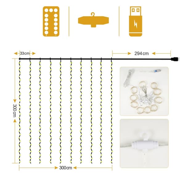LED-gardinljusslinga Dekoration Varmvit