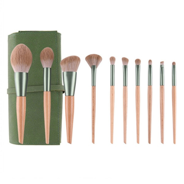 10 st Professionell Makeup Brush Set Foundation Blusher Kosmetisk grön väska onesize