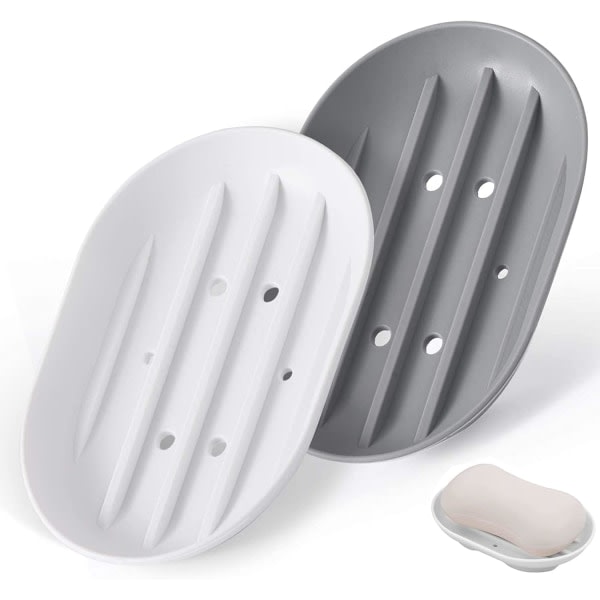 CDQ Set med 2 tvålkoppar i silikon - För badrum och kök (vit och grå)