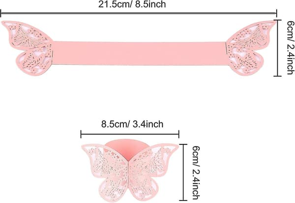 Bryllup Dåb Konfirmation Eksamen Dag Sommerfugl Papir Serviet Ring 50 Stykker Pink