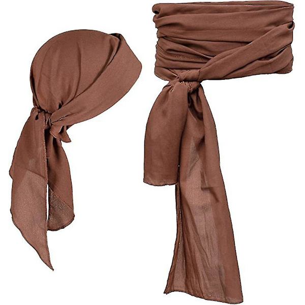 Pirat Kostume Tilbehørssæt Retro Durag Lang Hale Pirathat Stor Sash Middelalderlig Renæssance Tema Cosplay Klæd Dig Ud Til Halloweenfest AF Mørkebrun Dark Brown