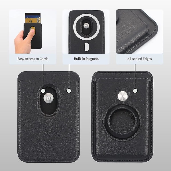 Magsafe kortplånbok kompatibel Iphone 12/13-serien med AirTag ficka Magnetisk plånbokskorthållare i läder Black