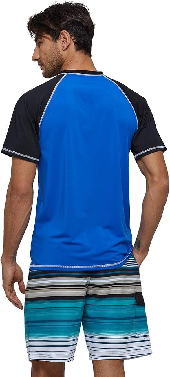 Herre kortærmet hurtigtørrende badetop surf UV solbeskyttelse badedragt (blå sort) M blue black blue black m