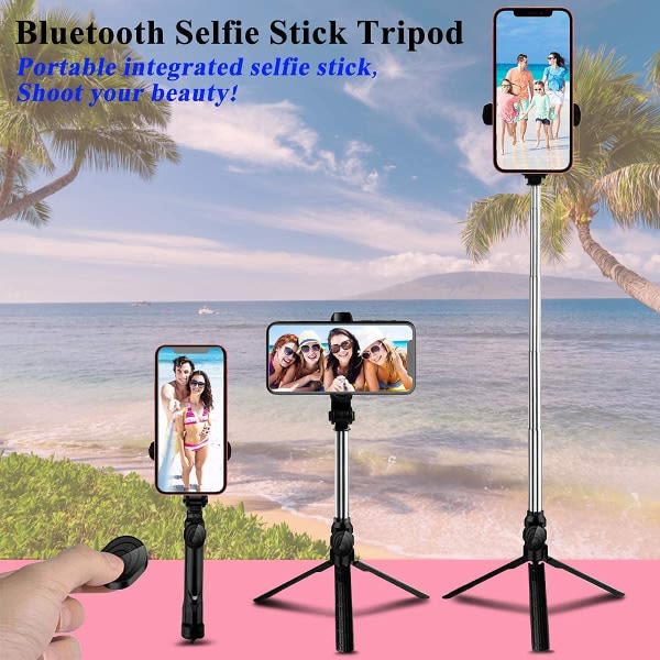 Bluetooth Selfie Stick-stativ med trådløs fjernkontrol, kompatibel Vit
