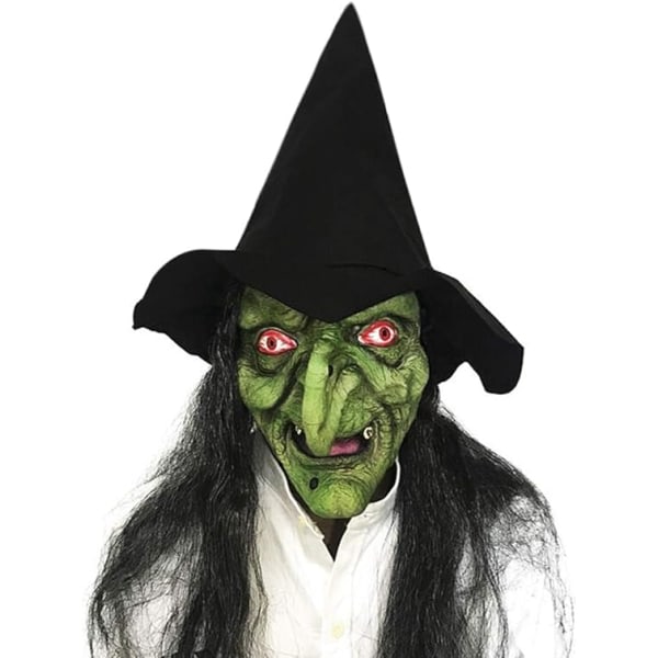 CDQ Gammal kvinna häxa mask Halloween skrämmande kostym skrämmande del cosplay dekoration tillbehör