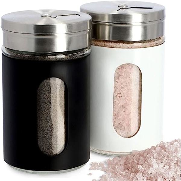 Suola- ja pippurimyllysetti, 90 ml, lasinen ja ruostumaton teräs suolamylly, pieni maustepurkki kannella, mausteteline, purkki, läpinäkyvä suola-astia - CDQ