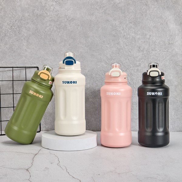 316 rustfritt st?l stor kapasitet isolering kopp m?n och kvinnor halm sport vattenflaska Rosa 800ML
