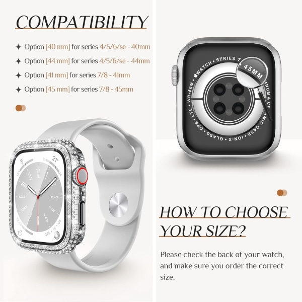 Goton 2 i 1 vattentätt Bling-fodral för Apple Watch 40 mm skärmskydd SE (2:a generationen) Series 6 5 4, Full Glitter Diamond Rhinestone Bumper Face Cover