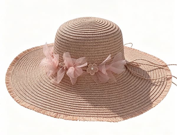 Dame solhat med bred skygge, UPF 50+ UV-beskyttelse, foldbar stråhat med blondeblomst til strandrejser, pink
