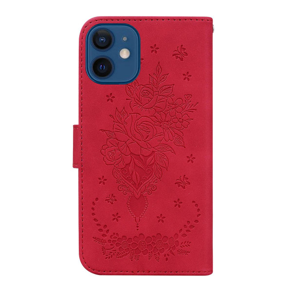 Case Iphone 12 Mini Cover Butterfly & Rose Magneettinen Lompakko Pu Premium Läder Flip Card Holder Phone case - Röd Punainen ei mitään