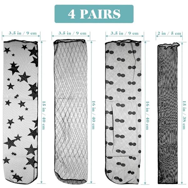4 par ankelstrømper til kvinder, tynde slouchy strømper, transparente blondestrømper, sorte, transparente strømper medium til kvinder og pigerk®