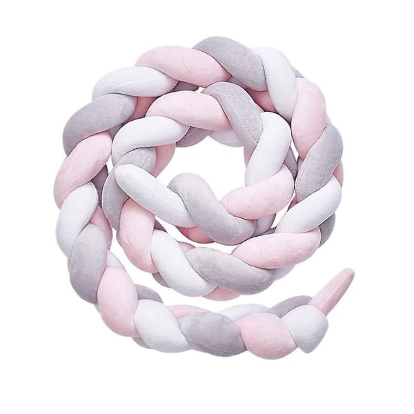 Sengestopp, baby støtfanger sengslange baby seng støtfanger veving kantbeskyttelse hodebeskyttelse dekorasjon for barneseng (grå, 100 cm) hvit * rosa * grå White*Pink*Grey 100cm