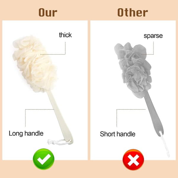 Loofah dusjbørste med langt håndtak 2 stk - Eksfolierende for rygg og kropp