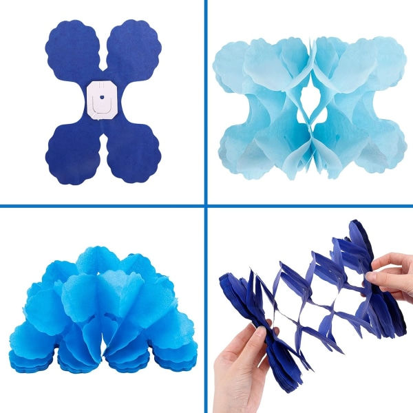 RUBFAC 6 stk. Firkløver guirlande fest blå og hvide streamers silkepapir hængende blomsterguirlande til Frozen fest babyshower dekoration