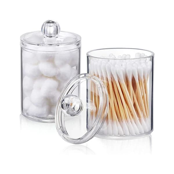 Makeup Storage for Bathroom, Multifunctional Clear Plastic Containers Apothecary Jars Cotton Swab Holder