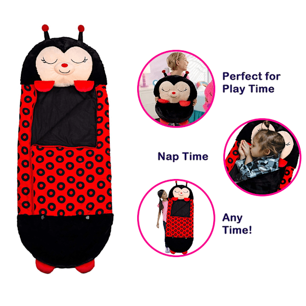 (Optimal kunnskap) Koselig sovepose for barn med dukker, mykt pyjamas-koseteppe, 126*43cm, svart marihøne-design 0.7