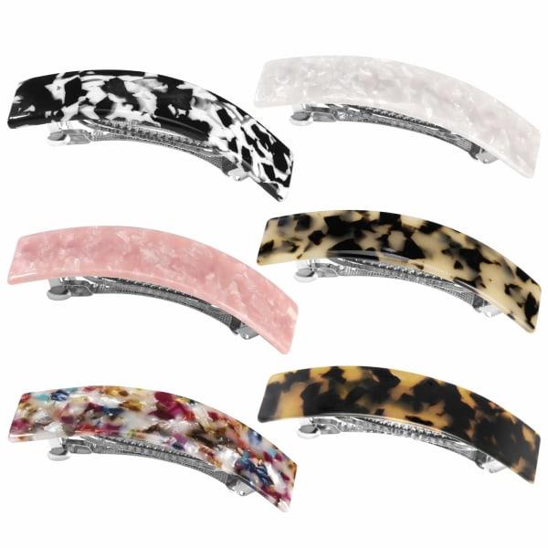 Hårspännen för kvinnor, 6-pack eleganta franska design spännband Sköldpaddsskal Automatisk hårklämma (klassiska färger)