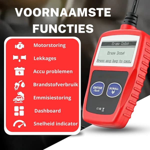 OBD2 - scanner - OBD - Bildiagnostik - Ryd fejl - Hollandsk sprog - Bilscanner