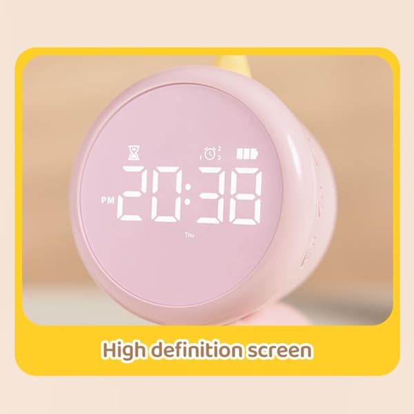 Barnväckarklocka, LED-nattlampa, digital display, 6 toner, timer, USB-C uppladdningsbar, för barnrum, vit, 11,9x7,4x16,7 cm