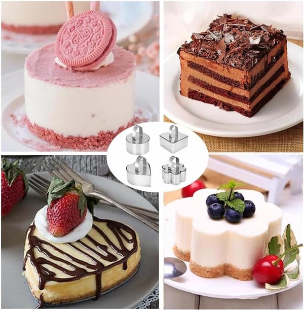 6 stk. 4 former tærteringe i rustfrit stål - dessertform, bageforme, til butterdej og mousse