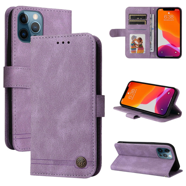 Case til Iphone 12 Pro Max Plånbok Flip Pu Cover Magnetstængning Flip Case Håndvæska stil med etui Lilla A