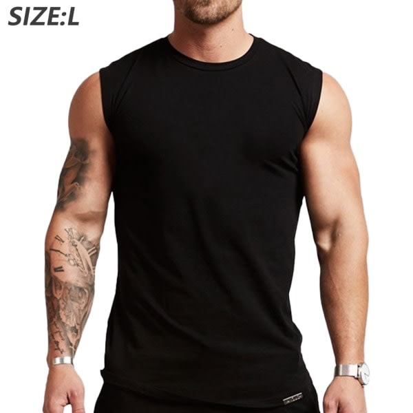 Ermløs trænings-T-shirt i bomuld til mænd, sort L CDQ