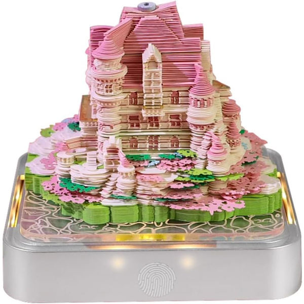 3D-skrivbords kalender 2025, LED-lampa, avrivningspapper, juldekoration ROSA Liebesschloss PINK Liebesschloss