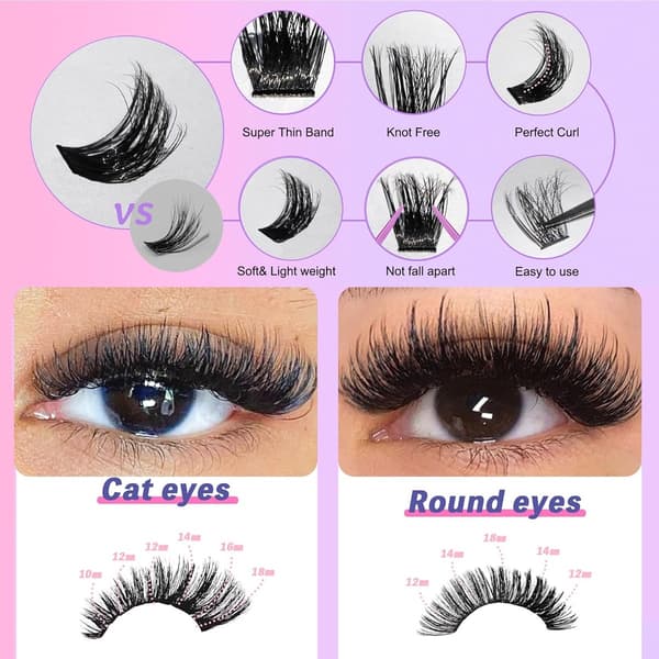 Eyelashes 300 pcs - 30D/40D/50D - D-curl 10-18 mm - Pre-made volume extensions - Cluster lashes - DIY