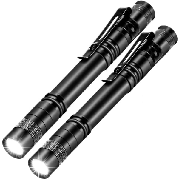 2-pak LED-pen, lommelygter taktisk penlygte med penneklips, aluminium små AAA mini-lommelygter, lommelygte til inspektionsarbejde reparation