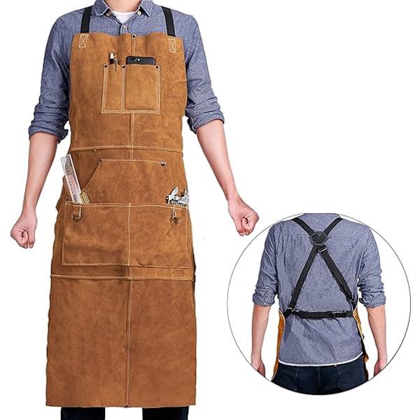 forklæde - unisex - justerbart spænde - læder - 99*61cm - brunt - grillforklæde