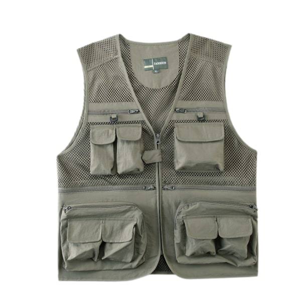 Herr Sommar Udendørs Arbejde Safari Fiske Rejse Fotovest med Lommer Sommer Tynd Mesh Fiskevest (Lysegrøn) zdq