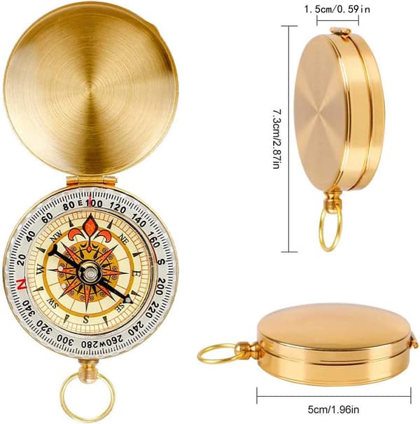 Brass Compass with Liquid-Filled Dial, Waterproof and Durable, Luminous Features for Night Navigation