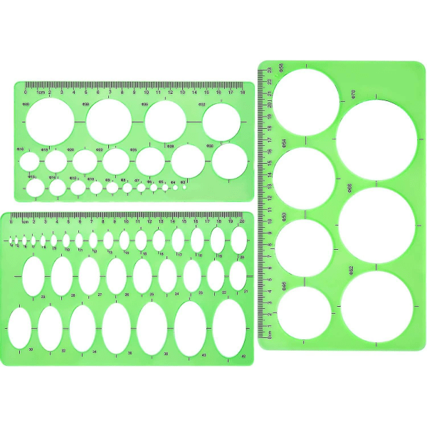 Cirkelmall 3 bitar Plastcirkel- och ovala mallar Mätmallar Linjaler Digital ritning (klar grön) null none