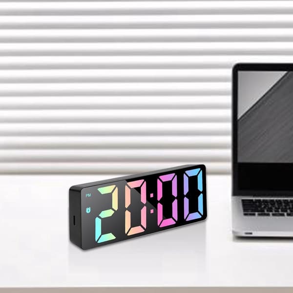 Digital väckarklocka, stor LED-spegeldisplay, tyst drift, datum och temperatur, sovrum eller vardagsrum, svart, grönt ljus