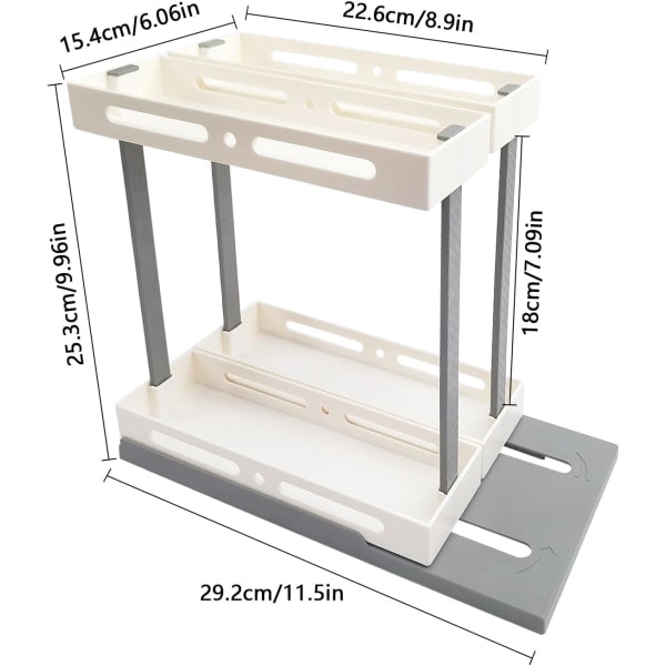 CDQ Harmaa muovinen keittiöhylly, 2 ulosvedettävää pyörivää maustehyllyä (Harmaa)