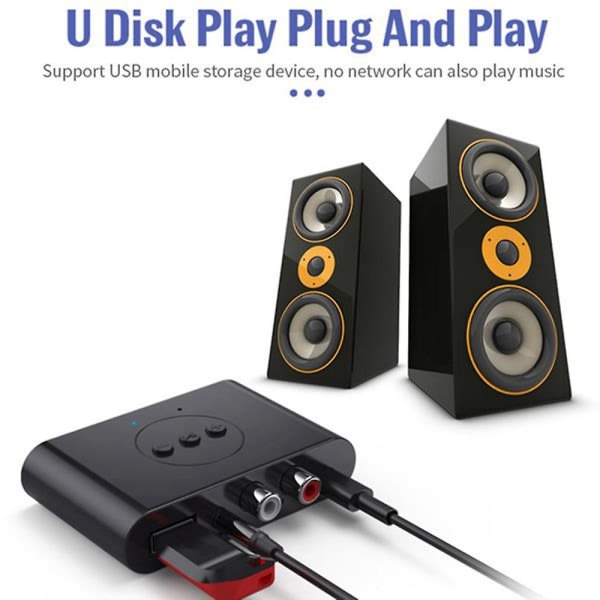 Bluetooth 5.2 Audiovastaanotin Nfc USB Flash Drive Rca 3.5mm Aux USB Stereo Music Wireless Adapter