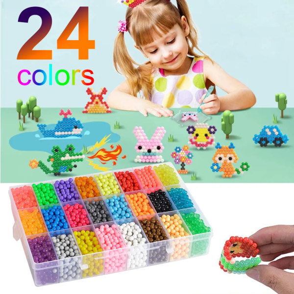 3600X Aquabeads Glitter Craft Kids Craft Kit Glitter Beads Vattenpärlor Komplett tillbehör, inklusive 24 färgpåfyllningar