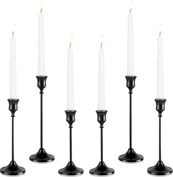 6 Sorte Metall Lysestaker - Koniske - Retro Design - Bryllupsgave