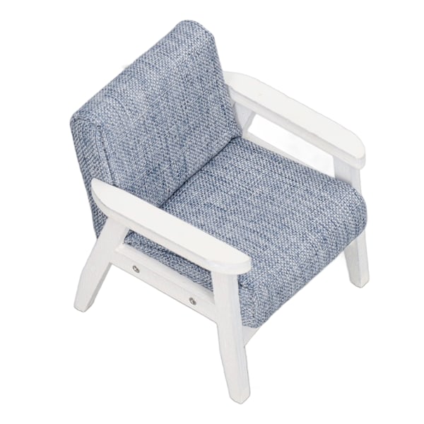 Miniatyr lenestol 1/12 skala hvit armlene blågrå stue enkelsofa dukkehusleker for dekorasjon 0.1