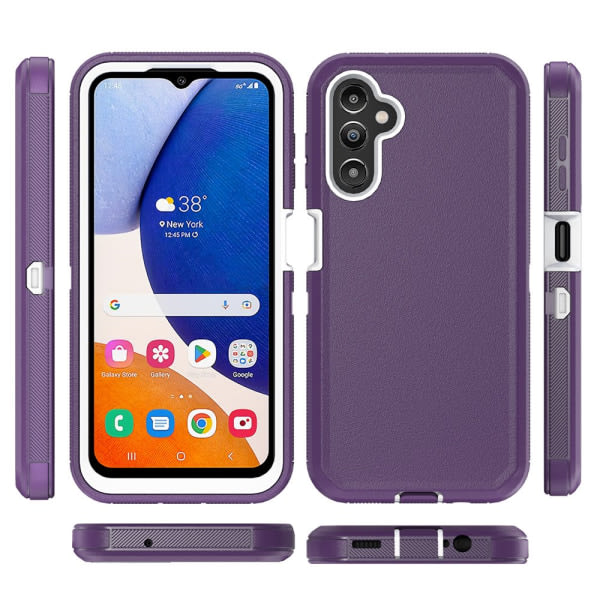 Xhy Samsung Galaxy A14 5G- case med skärm och linsskydd Militärklass Heavy Duty Protection 3 i 1 Stötsäker rustning Robust Hållbar fo purplewhite