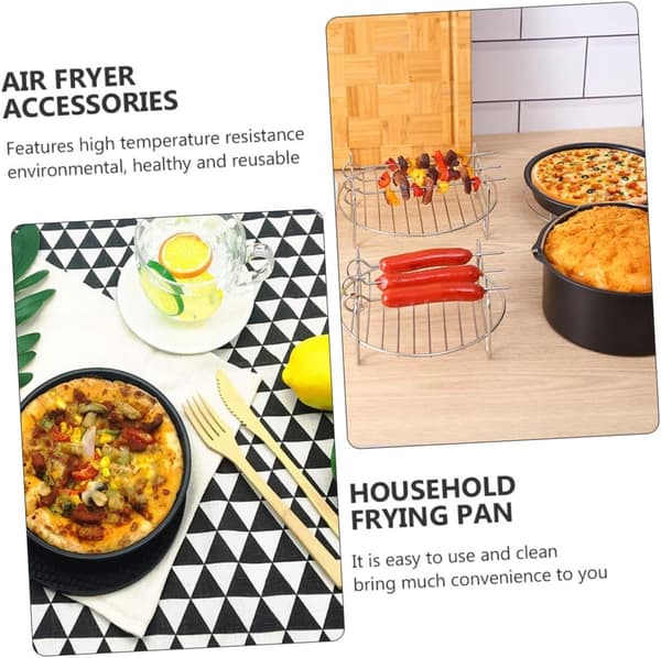 Airfryer tilbehørssæt, 5-delt bageform, kurv og riste, tåler opvaskemaskine, til 2,3 til 3,2 L airfryere, 6-tommer, sort